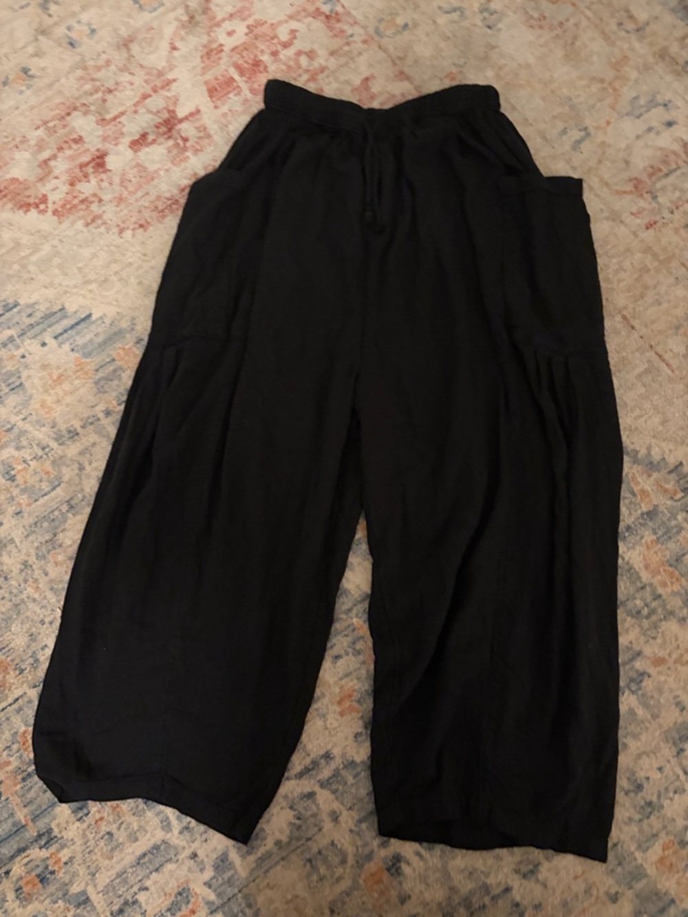 Free People Black Wide-Leg Drawstring Pants